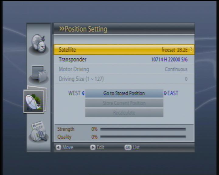 DISEQC 1.2 POSITIONER SCREEN/ MENU